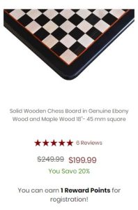 Solid Wooden Chess Board in Genuine Ebony Wood and Maple Wood