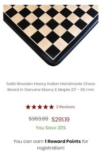 Solid Wooden Heavy Indian Handmade Chess Board in Genuine Ebony & Maple 23