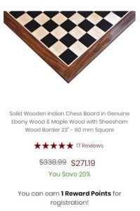 Solid Wooden Indian Chess Board in Genuine Ebony Wood & Maple Wood with Sheesham Wood Border