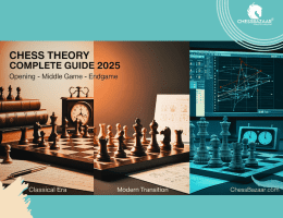 Chess theory complete guide 2025 showing evolution from classical wooden chess sets to modern digital analysis - opening middlegame endgame principles for all skill levels