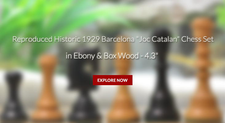 Reproduced Historic 1929 Barcelona "Joc Catalan" Chess Set in Ebony & Box Wood - 4.3" King