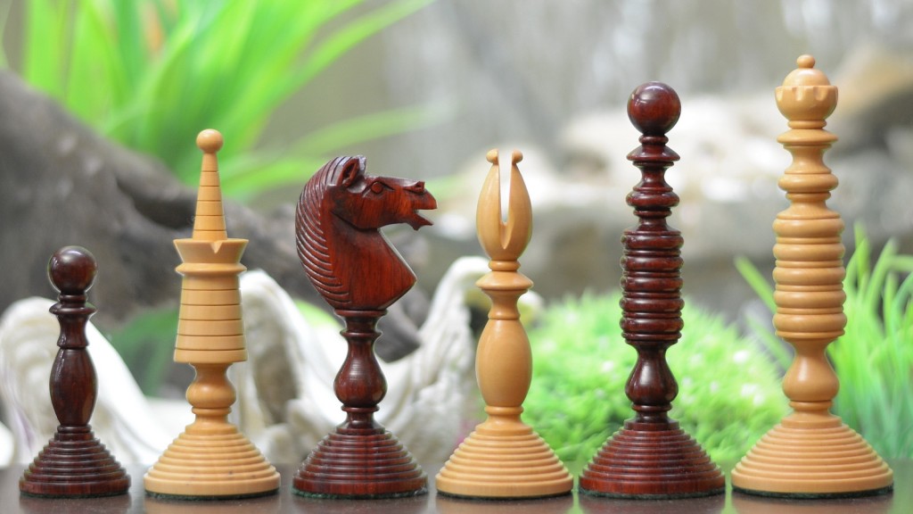 Reproduced Antique Circa 1800 Series Handcarved Chess Pieces in Bud Rose & Box Wood - 4.6" King