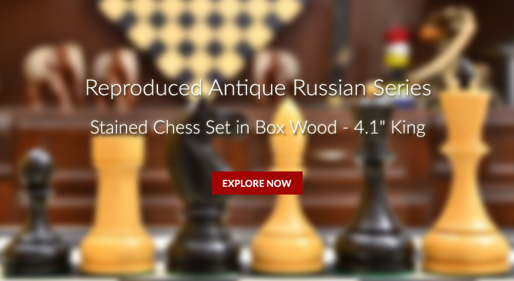 Reproduced Antique Russian Series Stained Chess Set in Box Wood - 4.13" King
