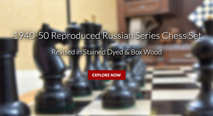 1940-50 Reproduced (Soviet Era) Russian Series Chess Set Revised in Stained Dyed & Box Wood - 4.4" King