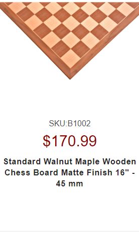45 mm Standard Walnut Maple Wooden Chess Board