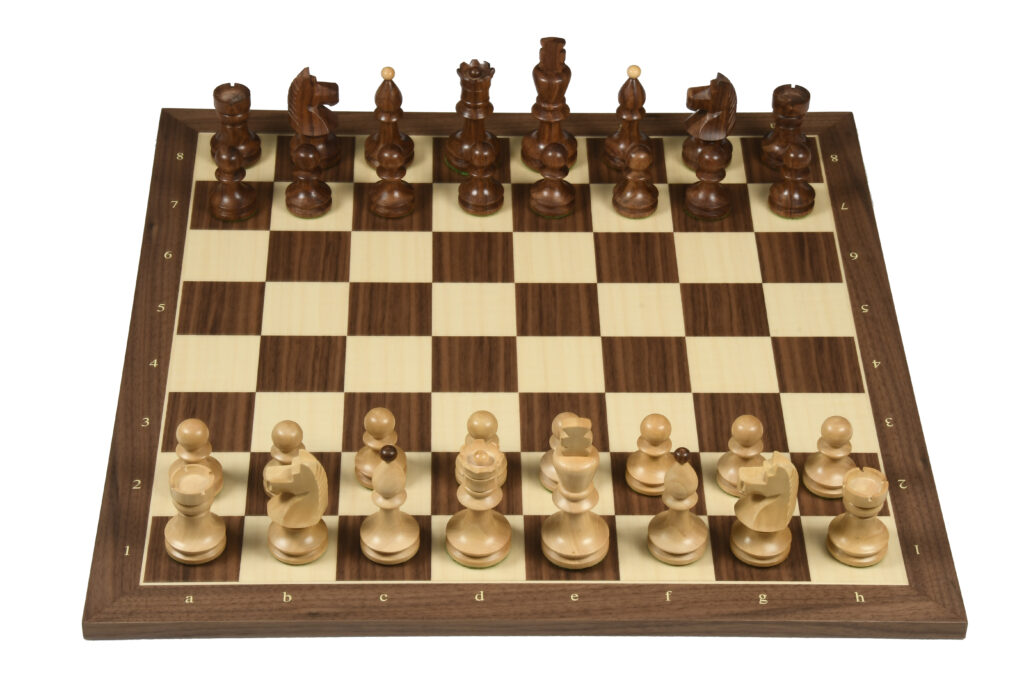 Wooden chess board with starting position