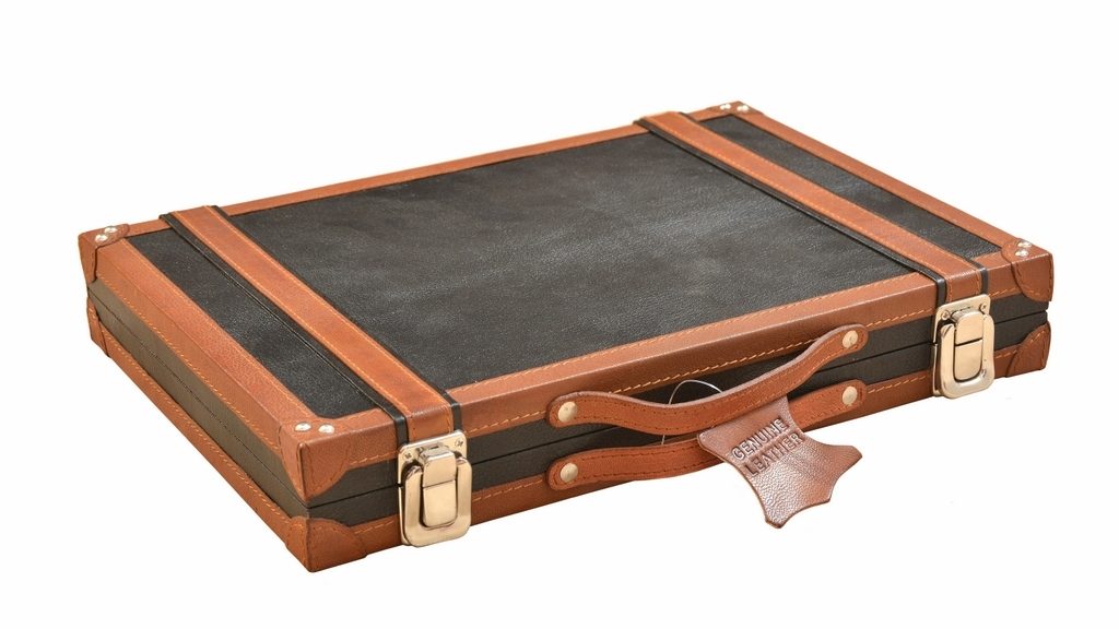 Genuine Leather Folding Backgammon Set 