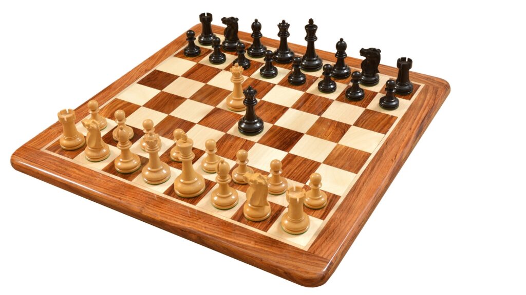 Combo of 1972 Reproduced Fischer-Spassky Staunton Pattern Chess Set V2.0 in Ebonized Boxwood & Natural Boxwood - 3.75