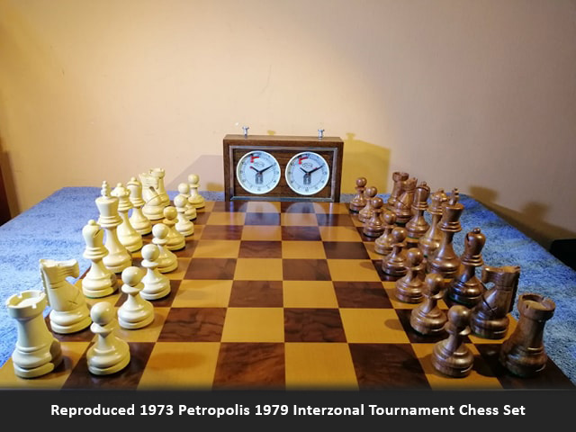 Reproduced 1973 Petropolis 1979 Interzonal Tournament Chess Set in Sheesham / Box Wood - 4.3" - 4.5" King