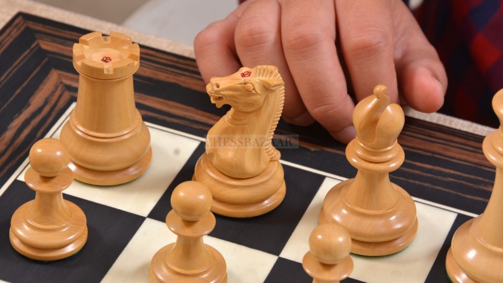 Reproduced 1849 Original Staunton Pattern Chess Set in Ebony / Boxwood with King Side Stamping - 3.75" King