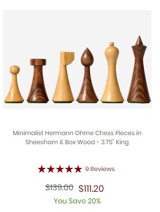 Minimalist Hermann Ohme Chess Pieces in Sheesham & Box Wood