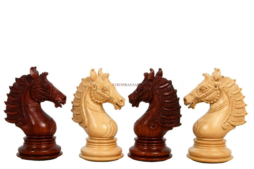 Sikh Empire Series Triple Weighted Wooden Handmade Chess Pieces in Bud Rosewood (Padauk) and Indian Boxwood - 4.5