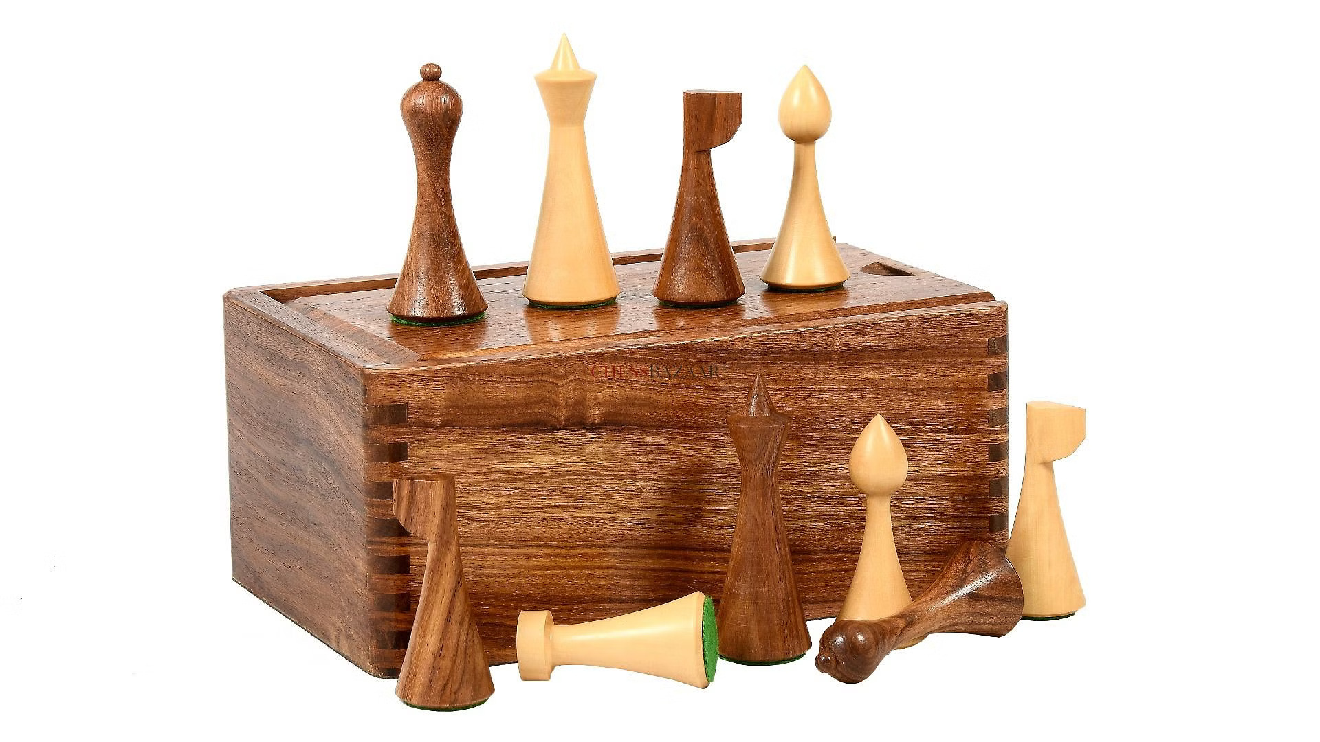 Combo Of Minimalist Hermann Ohme Chess Pieces In Sheesham & Box Wood With Storage Box
