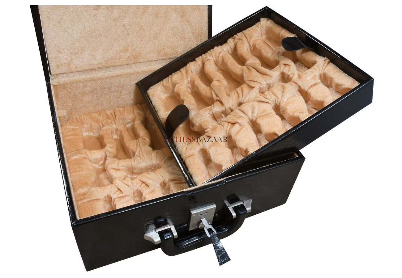 Leatherette Chess Set Coffer Storage Box With Hi-Gloss Crocodile Pattern Finish