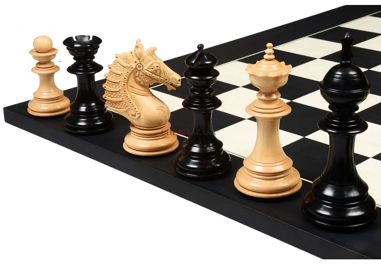 The Sikh Empire Series Triple Weighted Wooden Handmade Chess Pieces in Genuine Ebony Wood and Indian Boxwood with Extra Queens