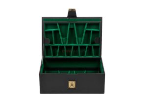 Leatherette Chess Set Storage Box with Double Tray for 4 - 4.25 Inch Pieces in Black