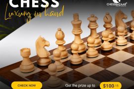 Vintage wooden chess sets in play at a historic tournament