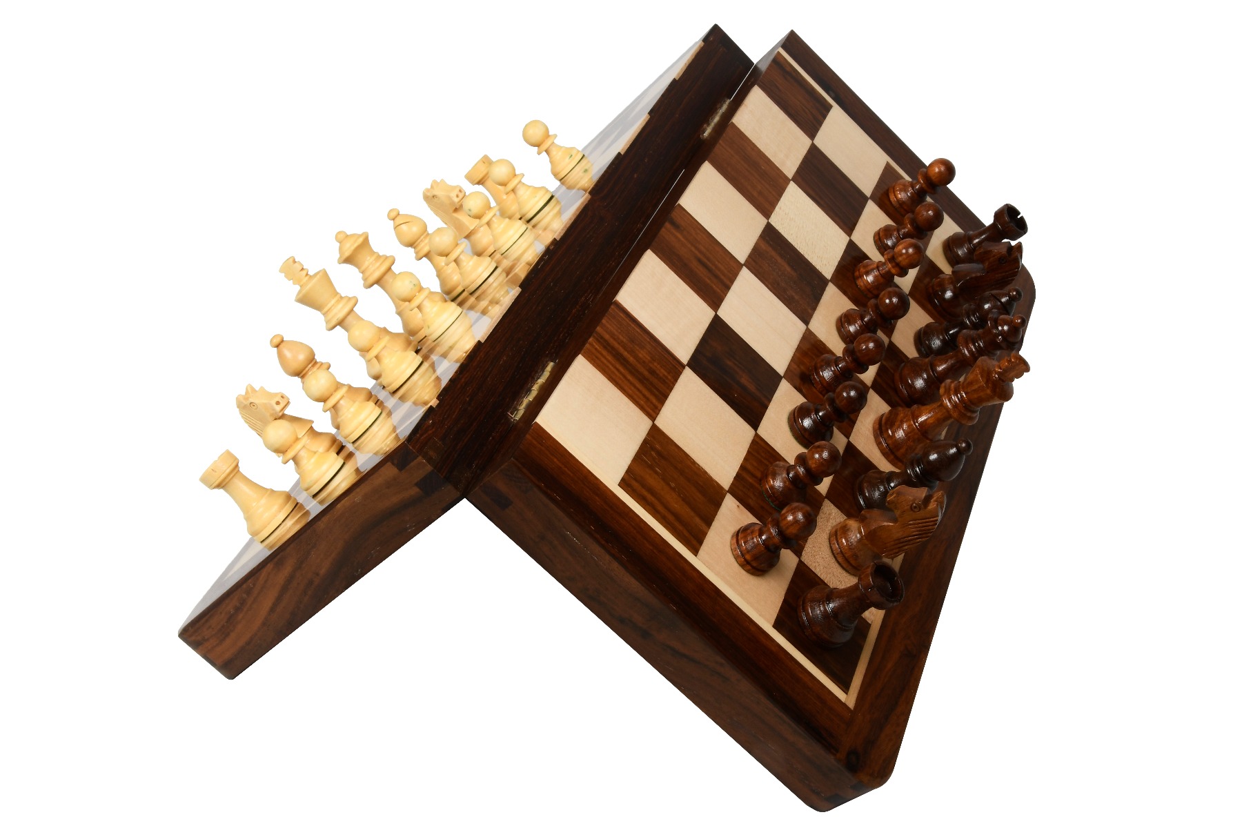 Magnetic Chess Hand Crafted Travel Set With Wooden Board Folding Chessboard Game 