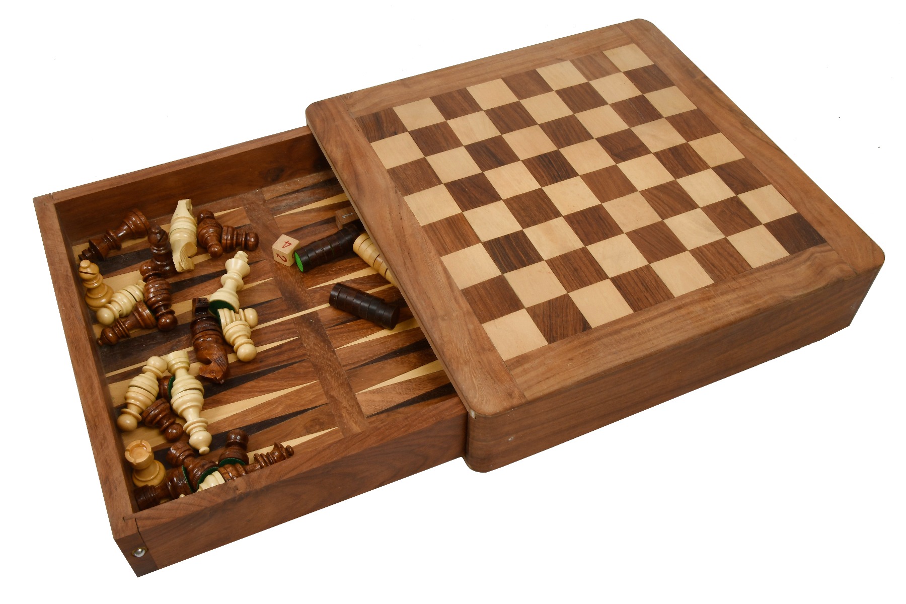Travel Series Round Magnetic Fitted Chess Set in Sheesham Wood & Boxwood 