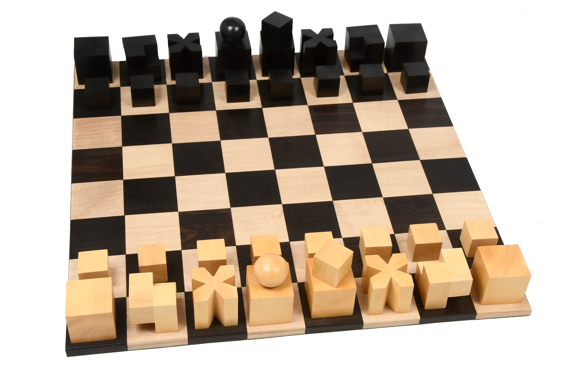 Ebonised Boxwood Pieces 2" 1923 Bauhaus chess pieces set & Ebony Wood Board 
