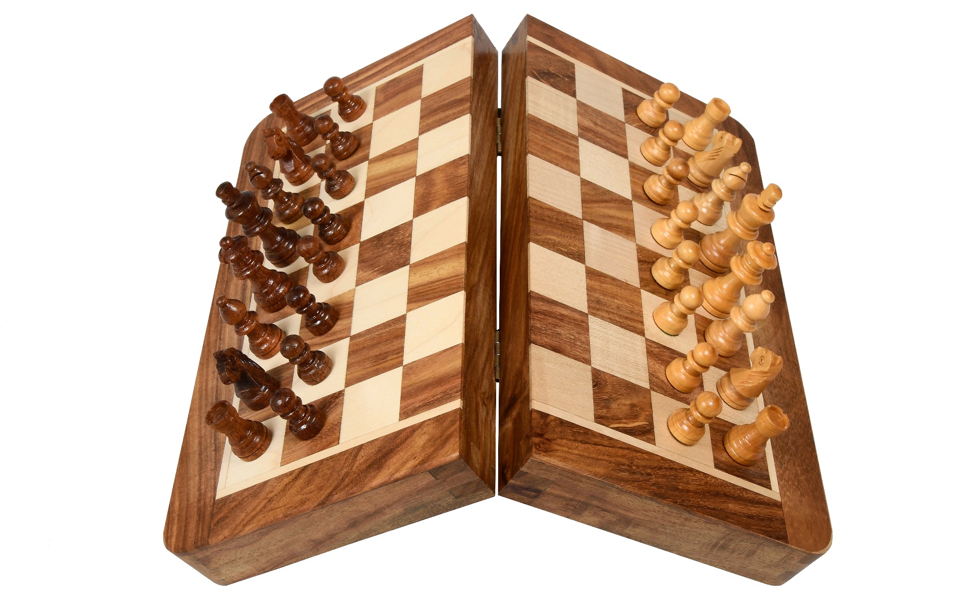10" Travel Series Folding Magnetic Chess Set in Sheesham Wood & Box Wood 