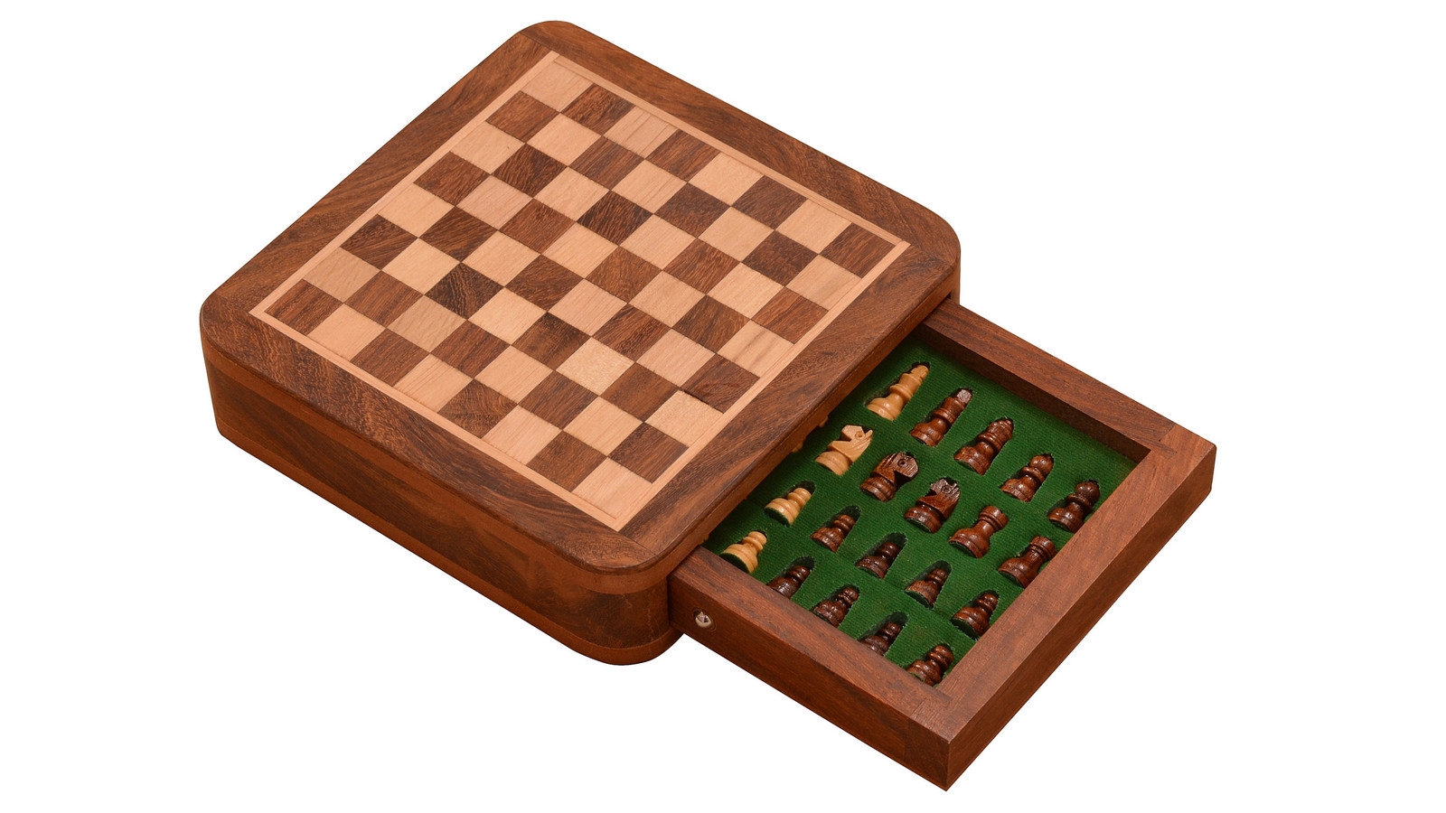 10" Wooden Magnetic Chess set Travel Sheesham wood Golden Rosewood 