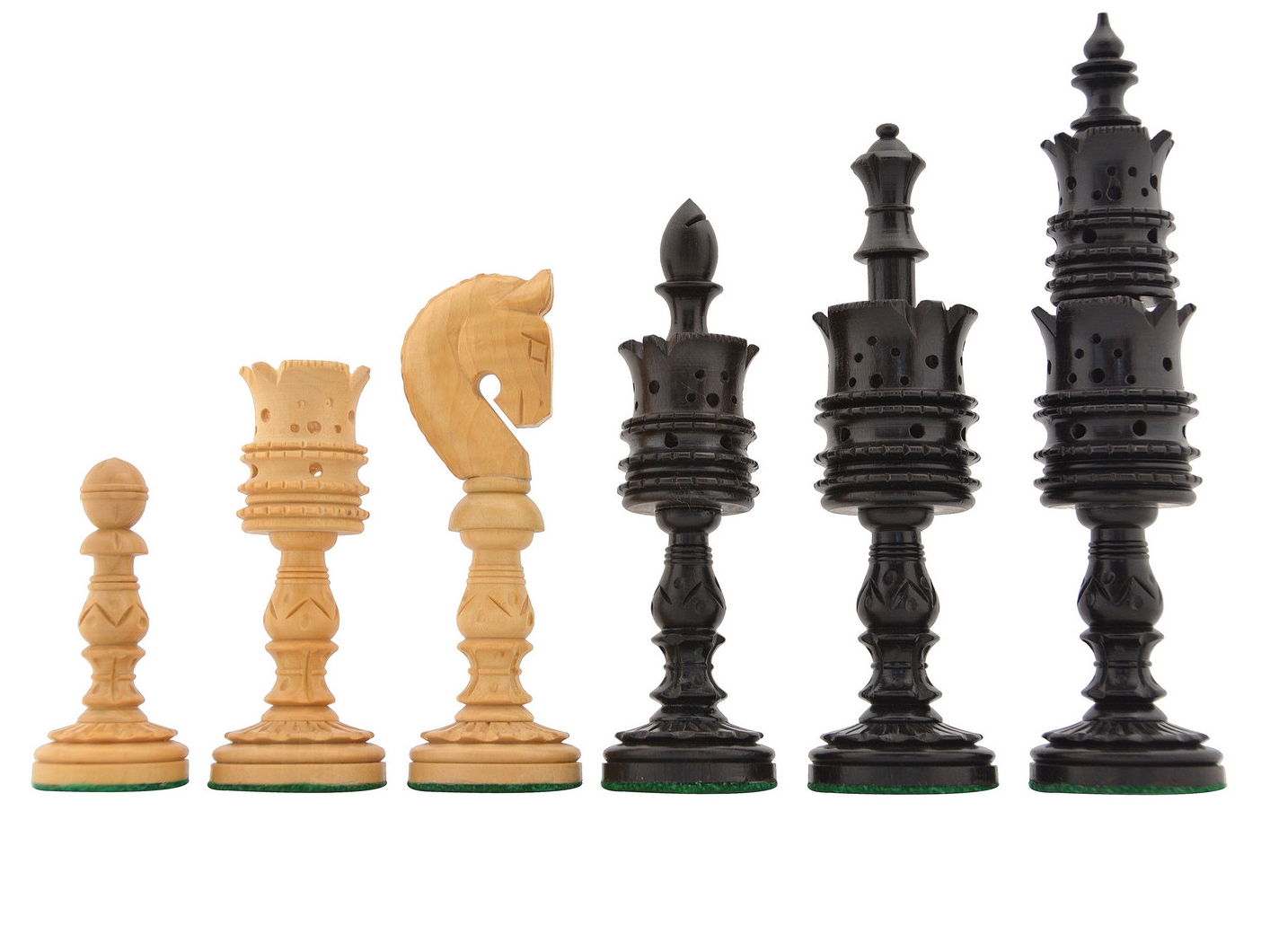 5.75" King The Lotus Pipe Shaped Wooden Chess Pieces in Ebony Wood & Box Wood 