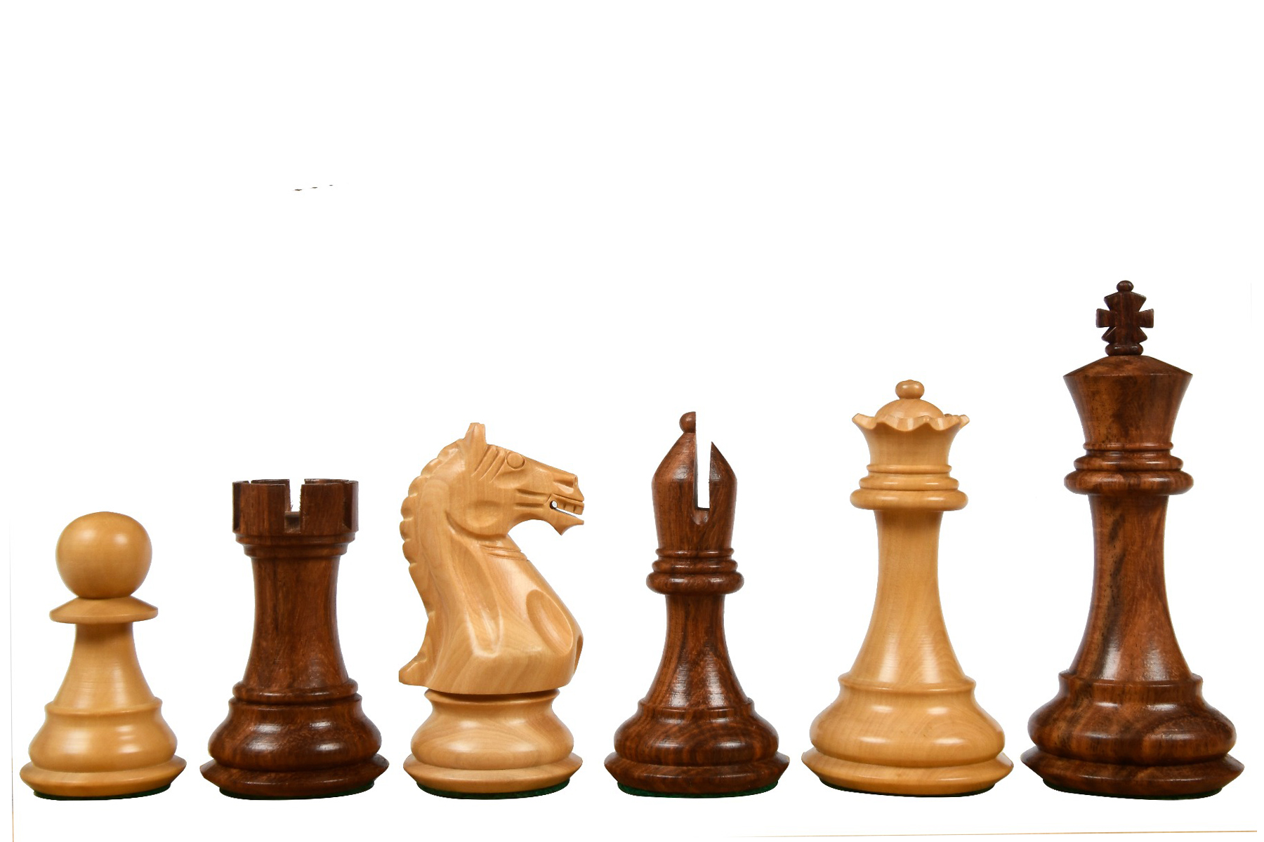 WOODEN MAHOGANY CHESS SET FRENCH KNIGHT HANDCRAFT WEIGHTED SHEESHAM PIECES 16"